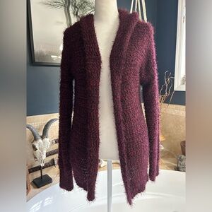 Mudd Burgundy Fuzzy Open-Front Cardigan